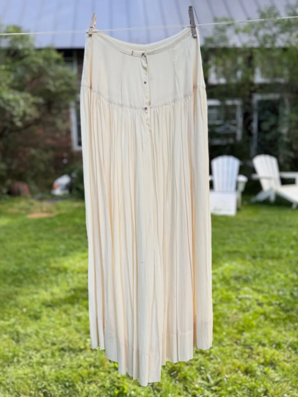 Vintage 1940s William Skinner Turku Long Skirt S Silk Rayon Off White Gathered